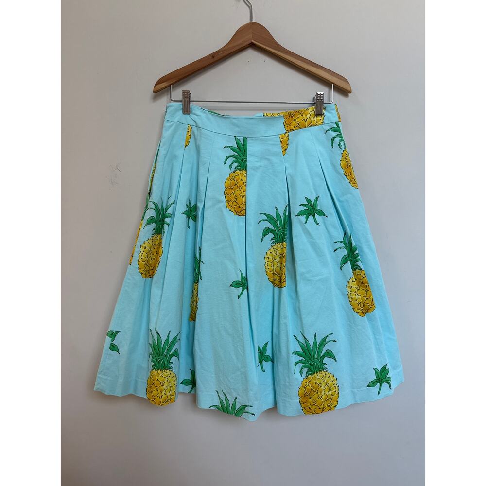Talbots RSVP Blue Pineapple Print Pleated Lined Skirt 8 Tropical Beach Cruise - Picture 4 of 4
